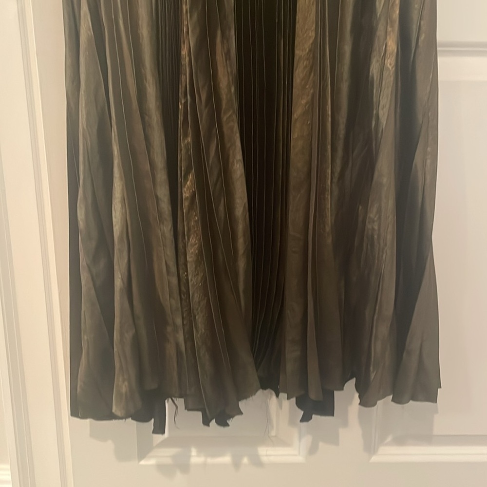 ALC Gold black Pleated Maxi Skirt Olivia Square Neck Gown Dress stretch medium - Picture 8 of 15